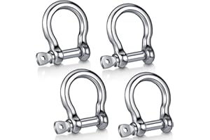 Yaocom 4 Pieces 5/32 Inch Stainless Steel 304 Bow Shackle D Ring Shackles Screw Pin Anchor Shackle for Outdoor Adventure Camping Chains Wire Rope Lifting Construction