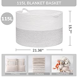 INDRESSME 115L Extra Large Blanket Basket, Cotton