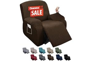MAXIJIN Latest Recliner Slipcovers for Living Room 4 Pieces Stretch Jacquard Recliner Chair Cover Soft Fitted Recliner Protector with Elastic Bottom for Kids, Pets (Recliner, Dark Coffee)
