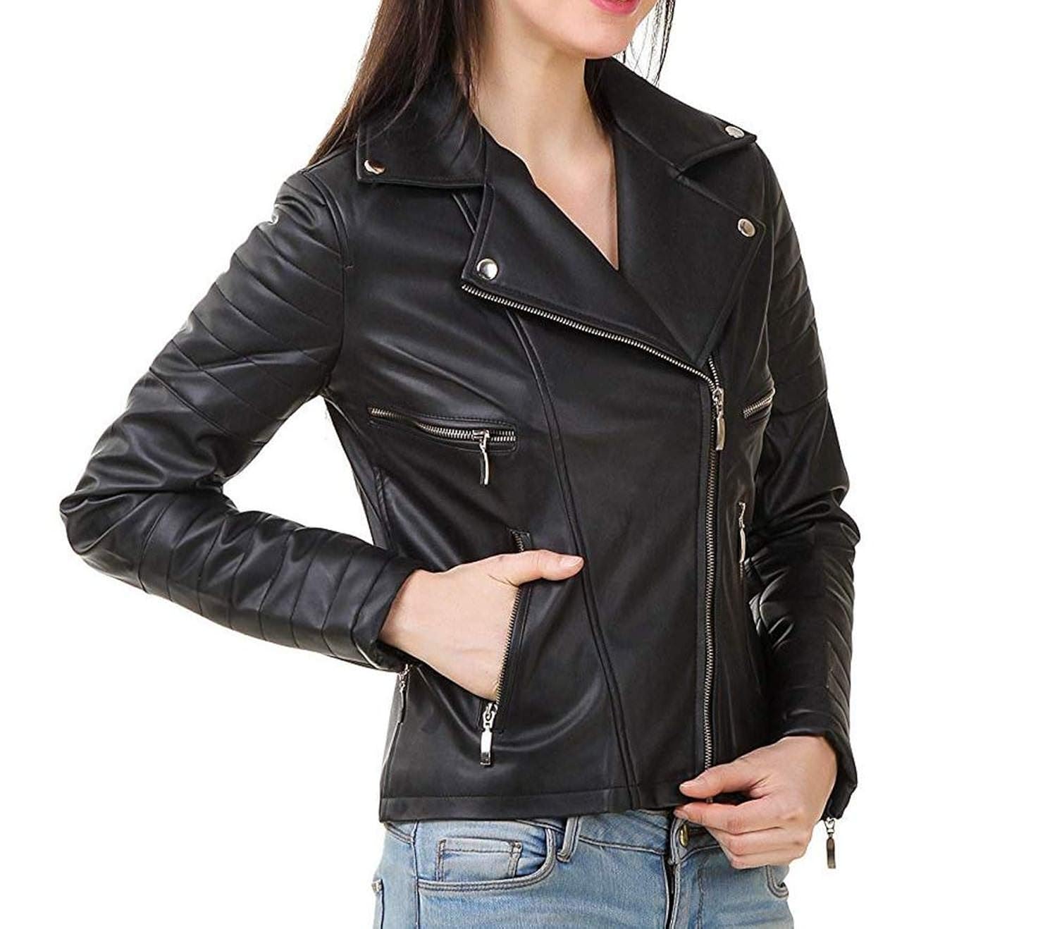 easy4buy&reg; stylish girls/ladies/women slim fit zipper design winter jacket(code-black)(size-m)