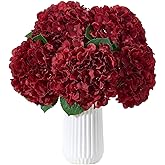 IUKnot 8Pcs Burgundy Fake Flowers Silk Hydrangea Artificial Flowers Bouquets Faux Hydrangea Stems for Home Table Centerpieces Wedding Party Decoration