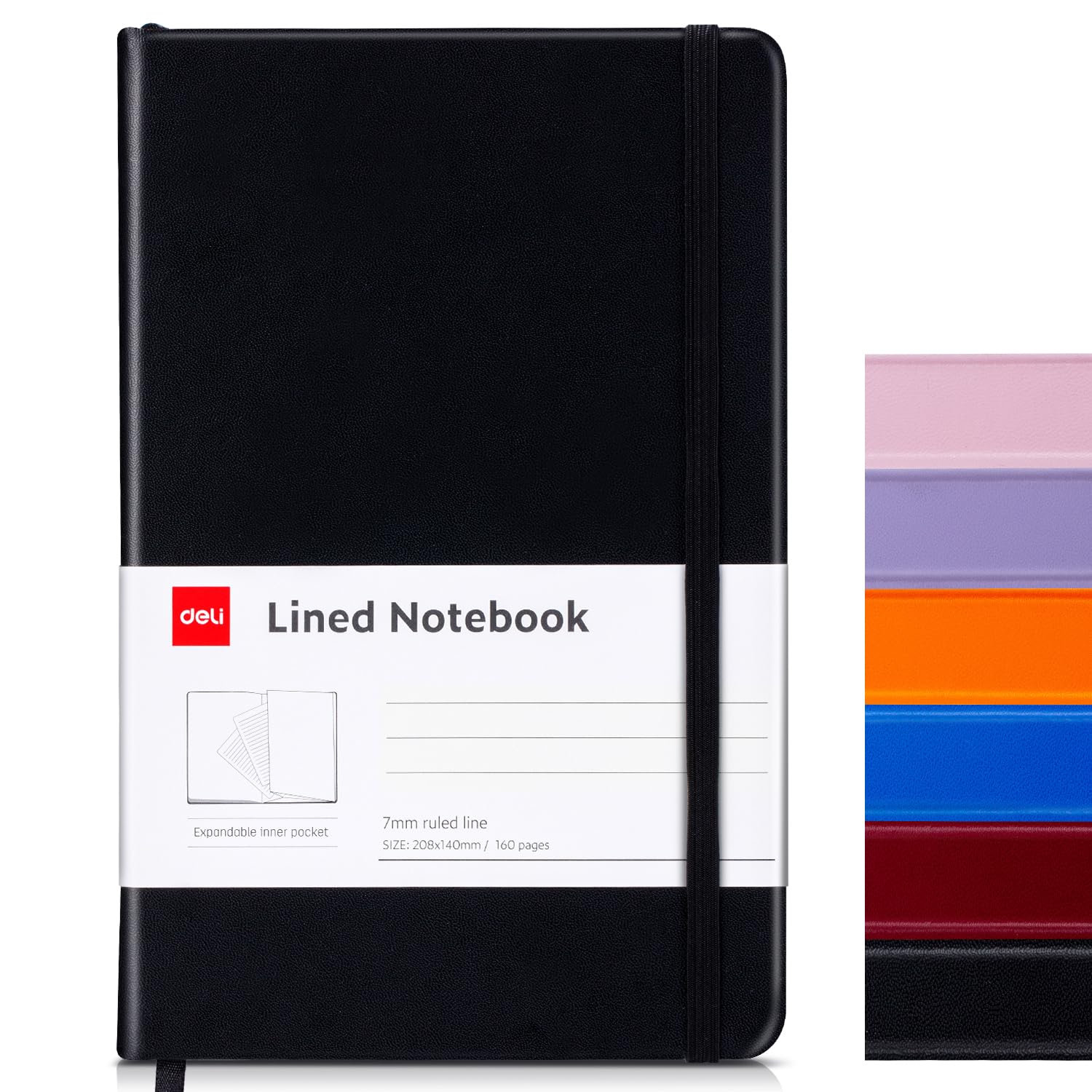 Photo 1 of deli A5 Lined Journal Notebook, 160 Pages Hardcover Writing Notebook, 5.5"x8.2" College Ruled Notebook for Office, School, Work Notes (Black)