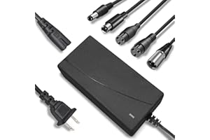 Cordro 42V 2A Charger Universal 5 Plugs Replacement for 36V Lithium Battery, Pack DC 5.5 * 2.1/2.5 with 8mm 3 Prong /12mm 3 Prong /8mm RCA/3-Pin Male XLR Connector, Power Adaptor Supply Cord