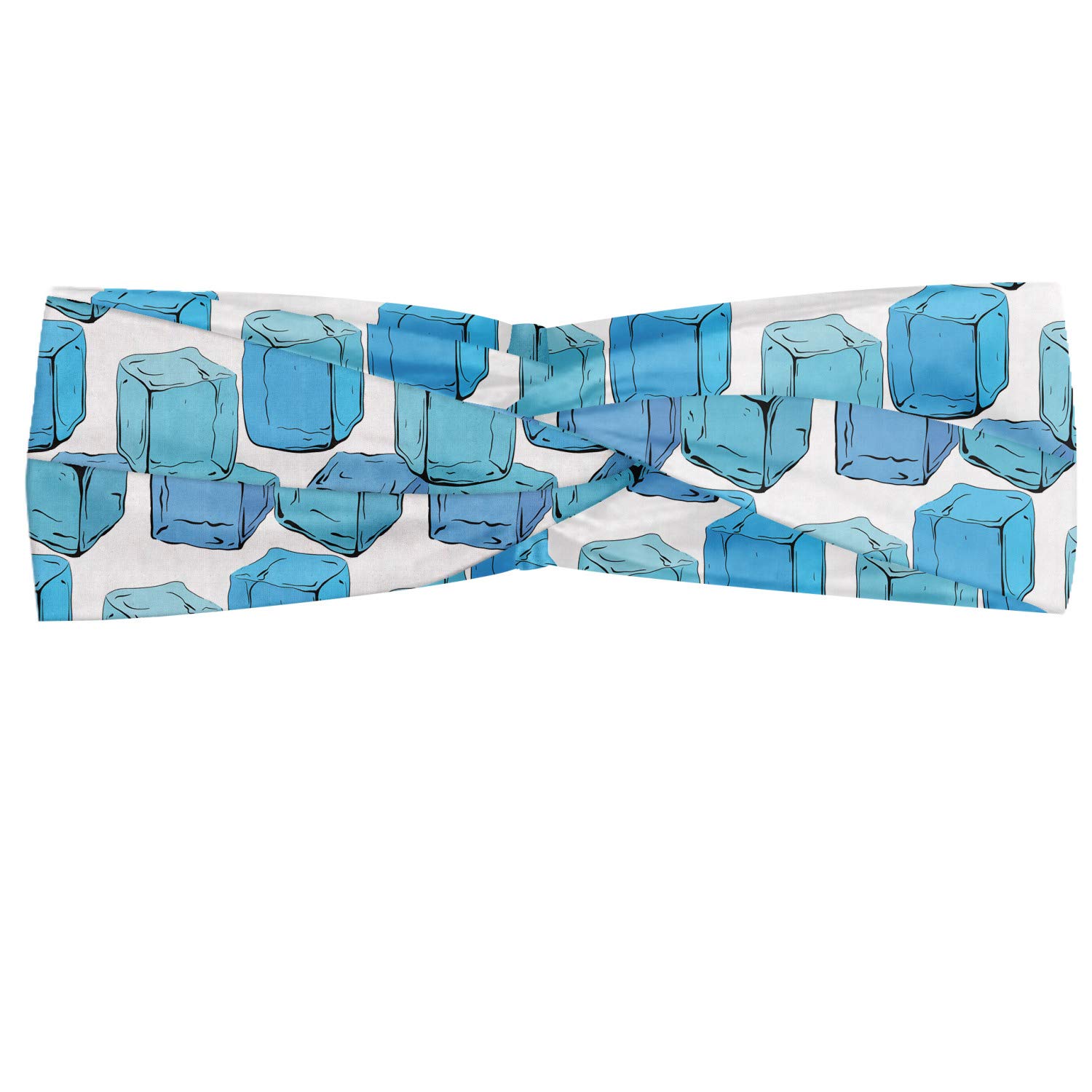 Photo 1 of Lunarable Ice Cube Headband for Women, Hand Drawn Cool Cubes Summer Season Cocktail Ingredient Pattern in Blue Shades, Elastic Comfy Hair Accessory Knotted Head Wrap Everyday Use, XS-S, Multicolor