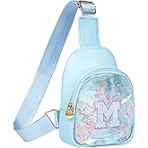 COSHAYSOO Personalized Christmas Birthday Gifts Burr Basket Stuffers for Girls Blue Purse Sling Bag Crossbody Girl Cute Funny Cool Mini Travel Fashion Accessories Monogrammed Initial Letter M