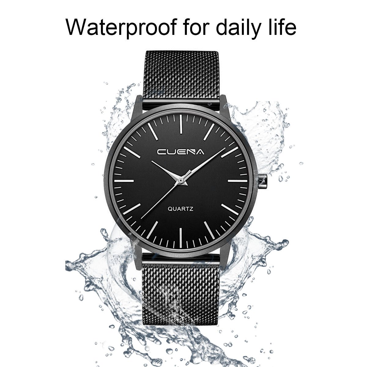 Men\'s Wrist Quartz Watch, Simplicity Classic Stainless Casual Watch, Milanese Mesh Band by CUENA, Black