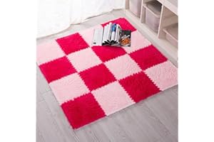 Cozylkx Puzzle Floor Mat, Plush Foam Mats, 16 Fluffy Carpet Tiles Area Rugs for Kids Room, Baby Room, Nursery Decoration