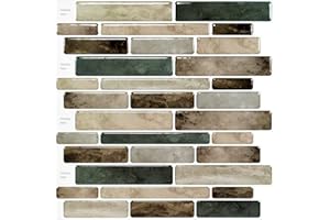 WOWSTAR 10-Sheet Peel and Stick Backsplash Tiles, Marble Look Kitchen Backsplash Tiles, 12"x12" Dark Brown