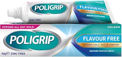 Poligrip Flavour Free Denture Adhesive Cream 40g Strong All-Day Hold