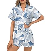 Delerain Womens Pajama Sets 2-Piece Short Sleeve Sleepwear Soft Satin Button Down Loungewear Pjs Shorts Set XS-5XL