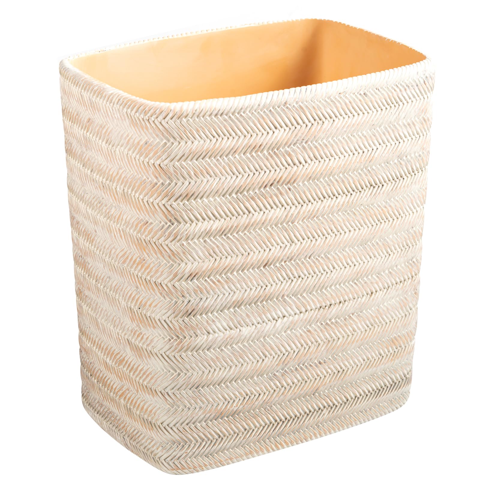 Photo 1 of Polytree Bathroom Trash Can 1.8 Gallon Small Kitchen Garbage Can,Decor Wastebasket for Bedroom Office,Resin Hand-Carved Bamboo Wicker,Farmhouse White