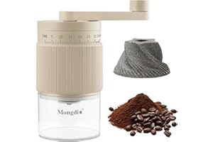 Mongdio Portable Manual Coffee Bean Grinder with 35 Grind Settings, Hand Coffee Grinder, Conical Burr Coffee Grinder, Perfect for Home and Outdoors, White