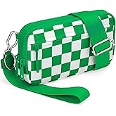 YINHEXI Crossbody Wristlet Wallet for Women, Small Checkered Phone Bag Wallet Purse, Nylon Travel Shoulder Bag for Women