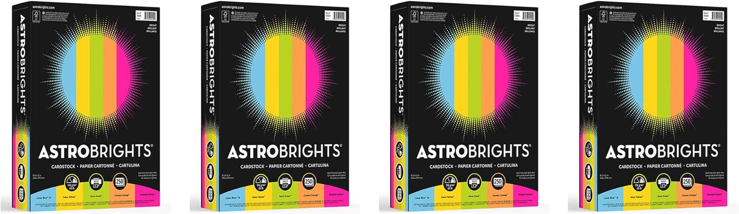 Astrobrights Colored Cardstock, 8.5” x 11”, 65 lb/176 gsm, “Bright” 5-Color Assortment, 250 Sheets (99904): Office Products