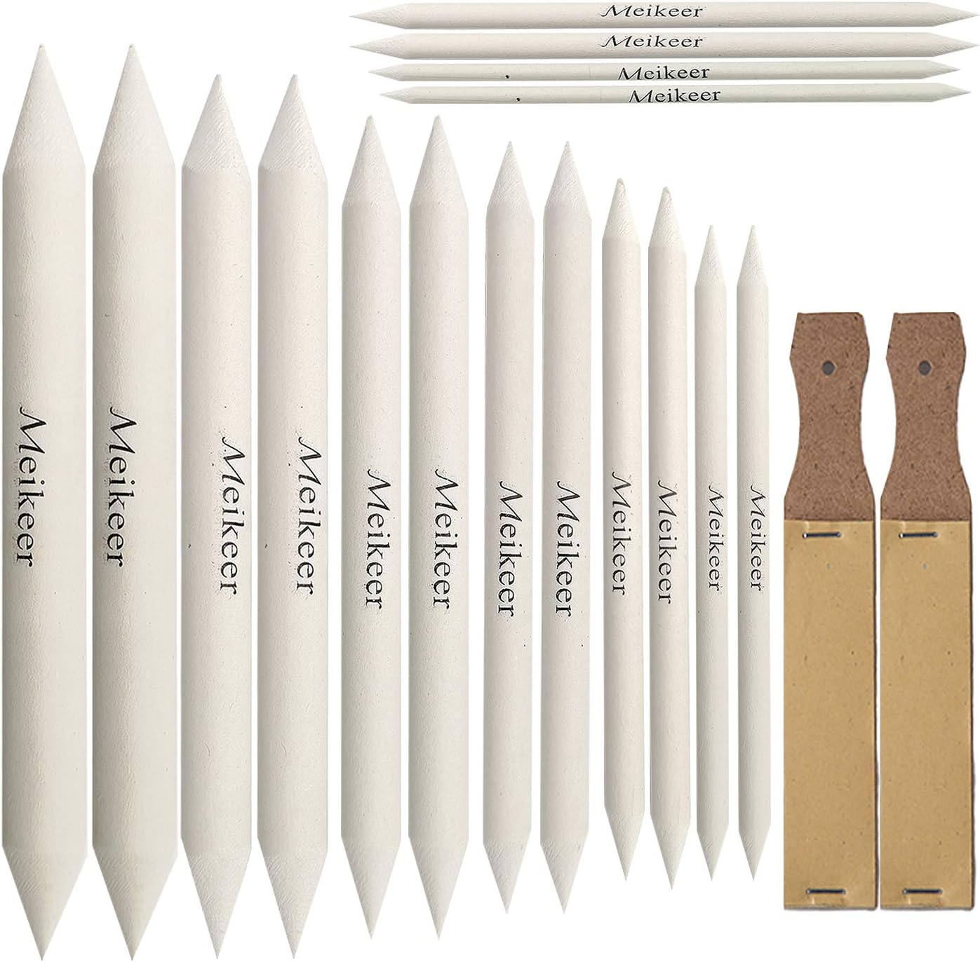 Meikeer 16 Pieces Artist Blending Stumps and Tortillion Blenders + 2 Pieces Sandpaper Pencil Sharpener for Artist Sketch Drawing kit Supplement