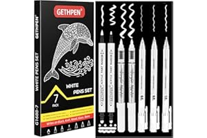 GETHPEN White Ink Pens, Fine Point White Gel Pens, Brush Tip Acrylic Markers,white paint pen, Dual-Tip Opaque Paint Pens for Black Paper Drawing, Sketching, Illustration, Card Making, 7 Pack