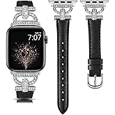 TOYOUTHS Leather Band Compatible with Apple Watch Band Women 38/40/41/42/44/45/46/49mm Dressy Slim Thin Strap D-Shaped Diamond Metal Buckle Bracelet for iWatch Series 11 10 9 8 7 6 5 4 SE/Ultra 3 2 1