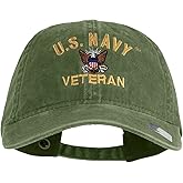 e4Hats.com US Navy Veteran Military Embroidered Washed Solid Pigment Dyed Cotton Twill Brass Buckle Cap