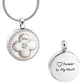 Cremation Urn Necklace for Ashes for Women Men Round Memorial Urn Jewelry Keepsake Pendant for Human Ashes with Four Leaf Clover Detail
