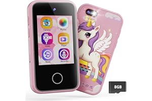 DUDUDRAGON Kids Phone Toy for Girls 3 4 5 6 Year Old MP3 Music Player, Dual Camera Travel Toys with Educational Games, Toddler Unicorn Birthday Gifts Touchscreen Pretend Cell Phones for 3-8 Year Old