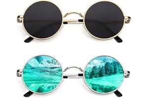 CGID Retro Round Polarized Sunglasses Mens Womens Circle Metal Hippie Shades UV400 Protection E01