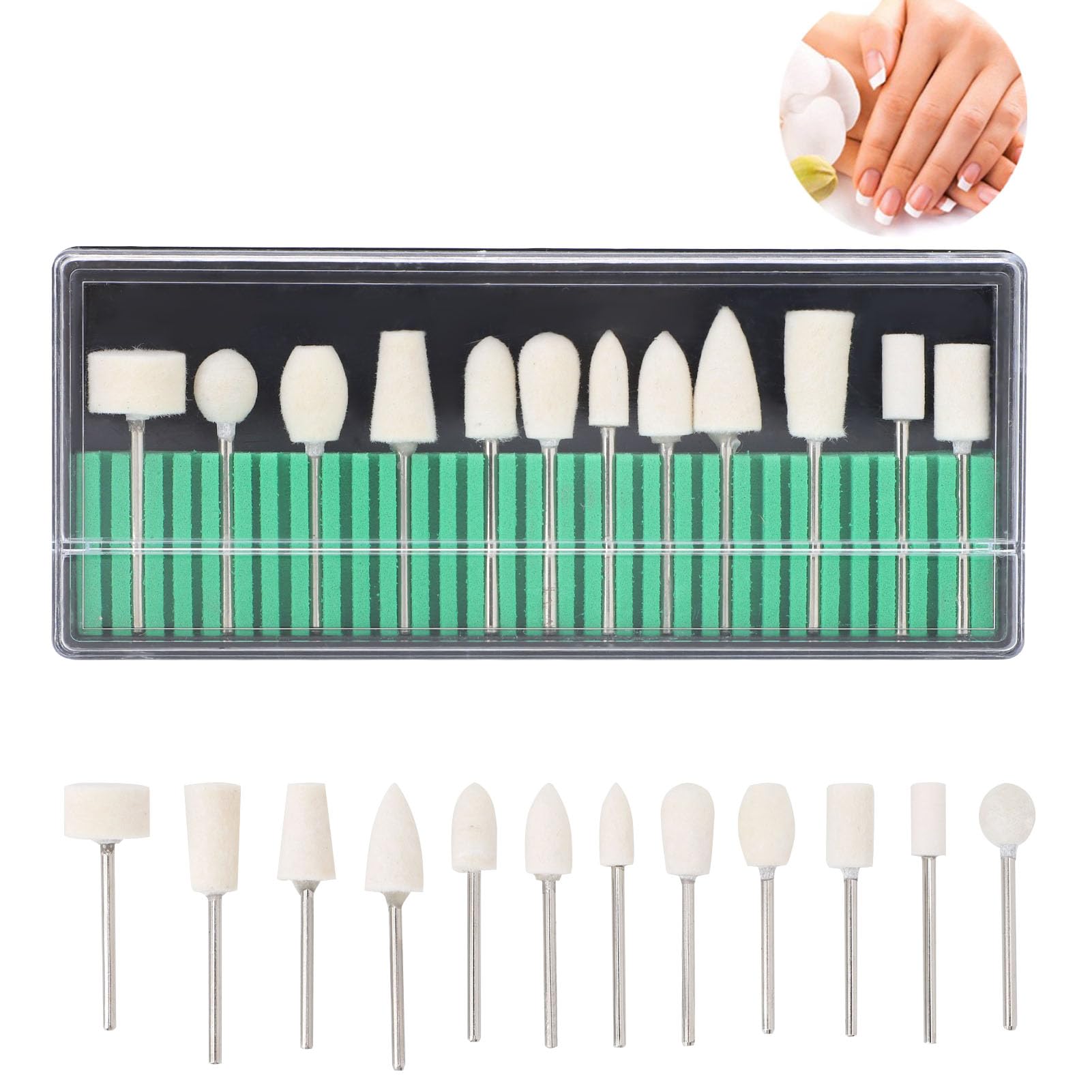 Photo 1 of ZJchao Nail Drill Bits, 12 Pcs Wool Felt Polishing Bits, Multi Shaped Grinding Polishing File Heads Tools, Nail Polish Accessories, for Manicure Pedicure, Glass, Gold and Silver Jewelry Polishing