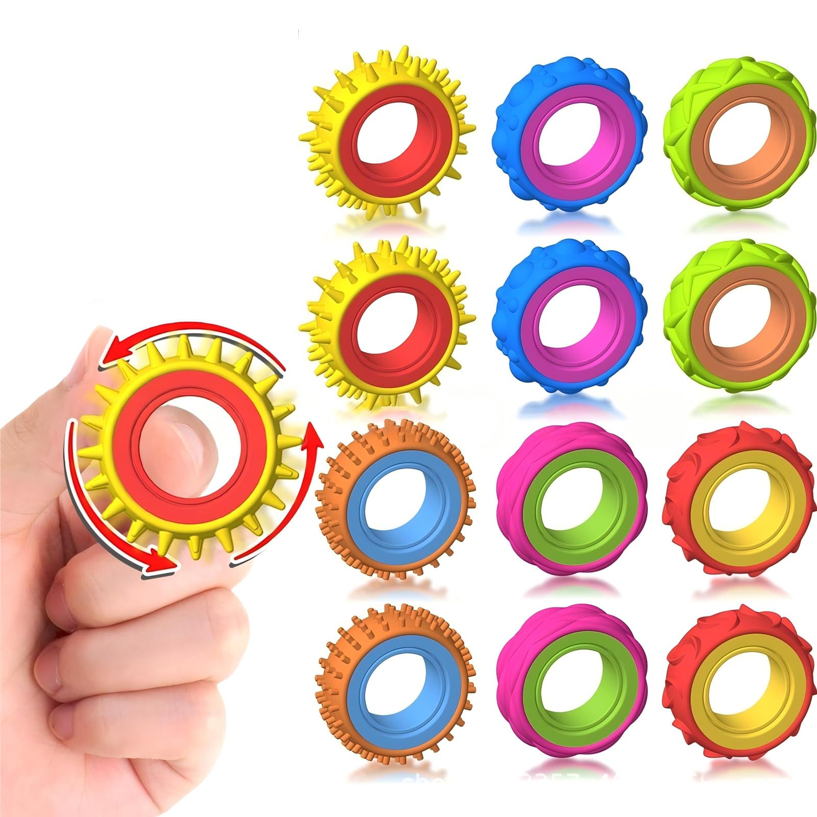 12 Packs Fidget Toys for Kids and Adults, Sensory Rings for Anxiety Relief and Focus, Quiet Classroom Stress Toys with Assorted Colors, Autism ADHD Sensory Toys