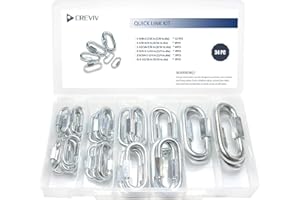 CREVIV Quick Link Kit 34 PCS - Carbon Steel Chain Connectors (6 Sizes) for DIY, Hanging Decor, Trailers - 220 to 1600 LBS Capacity