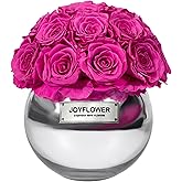 JoyFlower Preserved Flowers Vase Glass Decor, Eternal Flower Vases for Centerpieces, Forever Flower Decorations for Party Home Wedding Table Living Room Bedroom, Preserved Roses Glass Vase House Decor