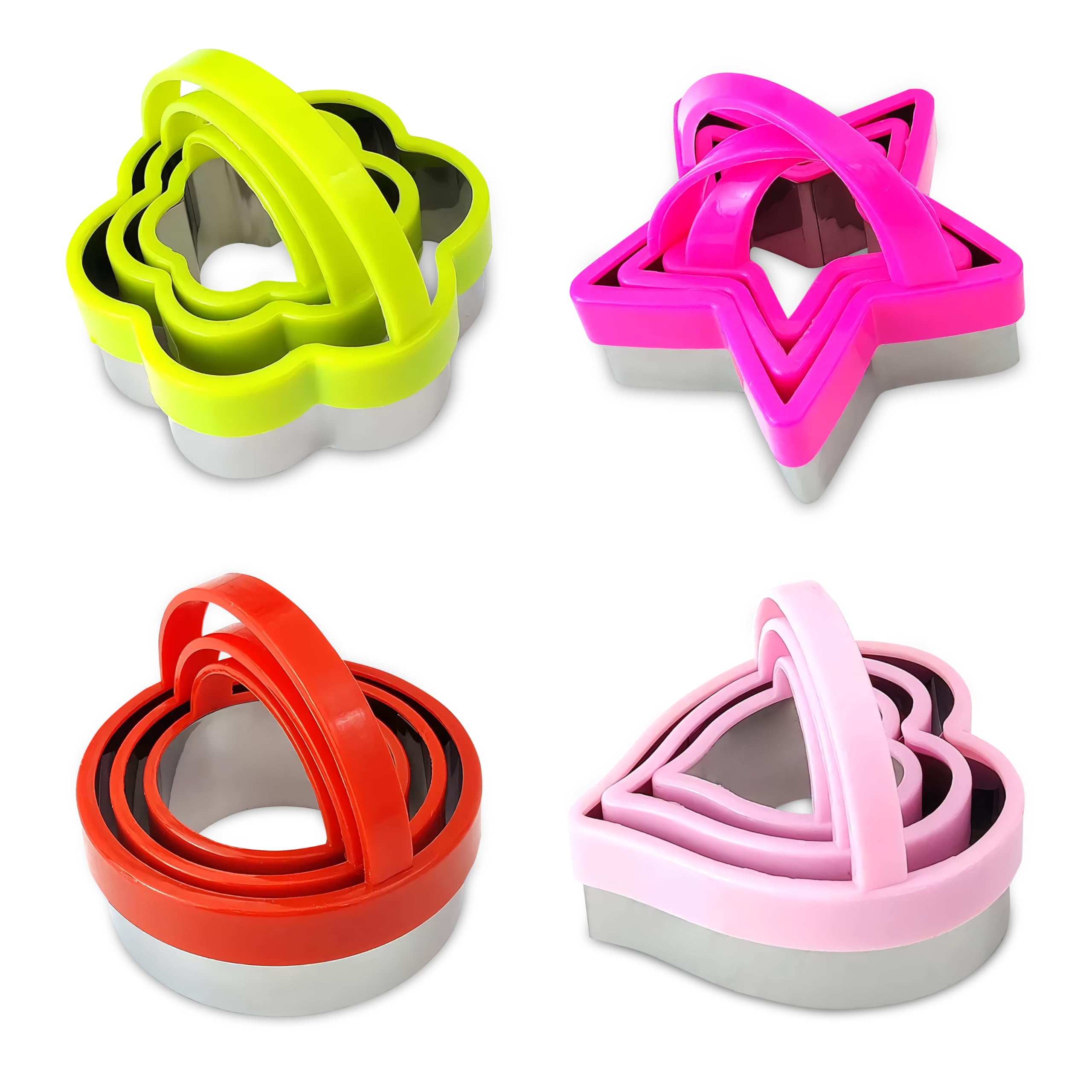 Photo 1 of 12-Piece Stainless Steel Cookie Cutter Set with Handles - Heart, Flower, Round, Five Star Shapes - Fruit Vegetable, Small Stainless Steel Biscuit Mold for Baking (Multicolor)