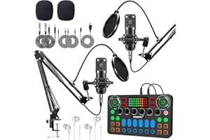 M5 Podcast Equipment Bundle for 2,DJ Mixer with BM800 Podcast Microphone Bundle Studio Condenser Microphone Perfect for Podca