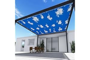 TANG 20'x40' 260 GSM Blue Sky Cloud Waterproof Rectangle Sun Shade Sail for Deck Pergola Patio Shade Cover Awning Straight Edge Canopy Printed Pattern with Grommet UV Block
