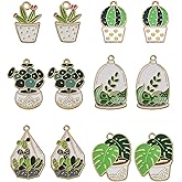 DanLingJewelry 30pcs 6 Styles Enamel Bonsai Potted Plant Charms Green Plant Charms for Jewelry Crafting DIY Making