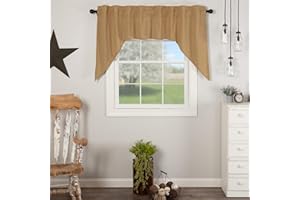 VHC Brands Simple Life Flax Solid Color Cotton Linen Blend Farmhouse Kitchen Curtains Rod Pocket Hanging Loops Swag Pair, Khaki Tan