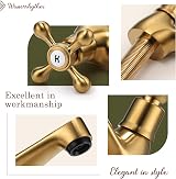 Wasserrhythm Basin Pillar Taps Twin Victorian Brushed Gold Brass Cross Levers view 8