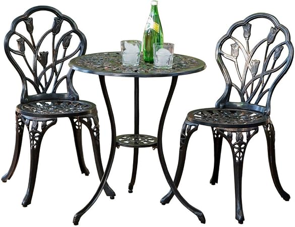 Simply Me Bistro Table Set 3 Piece Outdoor Patio Set Cast Aluminum Bistro Table And Chair With Ice Bucket Antique Copper Finish Rust Resistant Bistro Sets