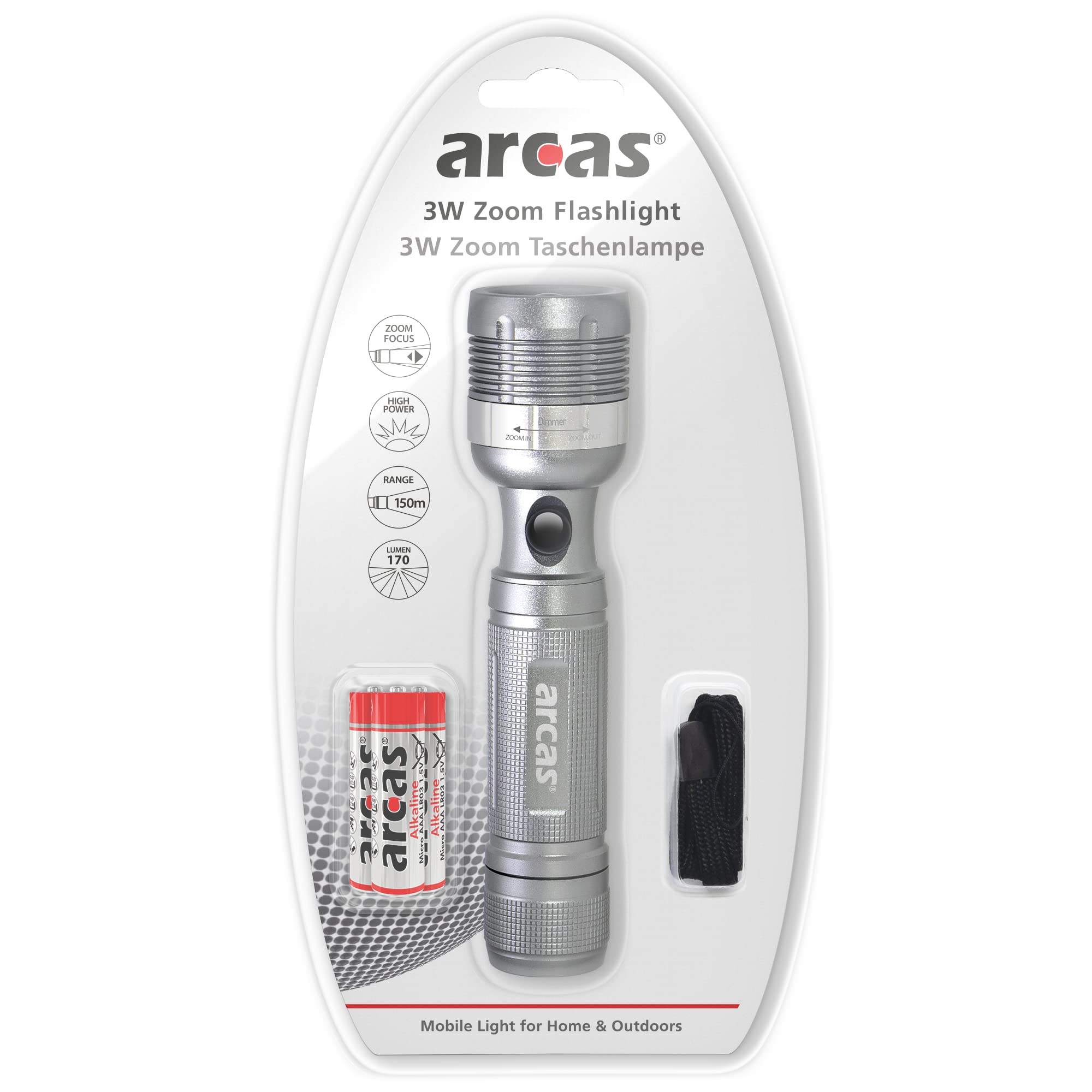Arcas 3w LED Zoom Torch with Metallic Surface - Metallic, Medium