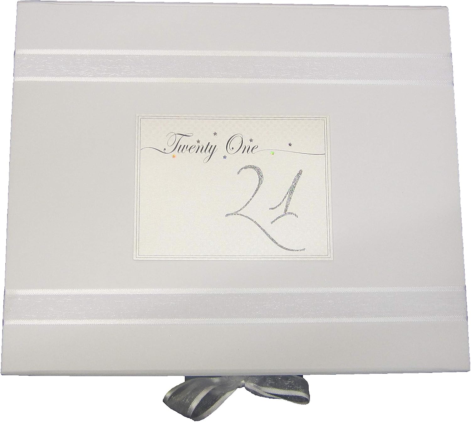 White Cotton Cards "Twenty One" Age 21 Birthday, Holographic Glitter & Stars Design Large Keepsake Box (LLN21X) - Image 5