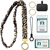 Scrunchie Lanyard for ID Badges Holder, Cute Retractable Neck Strap for Keys for Women Teacher, Nurse, Doctor Office Employees Women, with 2 Card Holders 19 Inch (Leopard Print)
