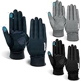 Newcotte 3 Pairs Winter Lightweight Running Gloves Touch Screen Warm Glove Liners Cold Weather Thermal Gloves for Men Women (Cuffed, Suede)