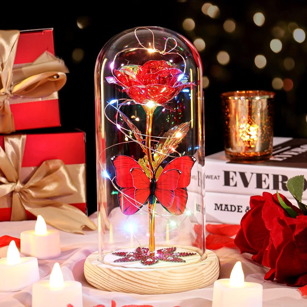 Beferr Galaxy Colorful Rose LED Glass Rose Gift for Mom Valentine Birthday