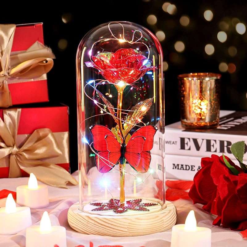 Beferr Galaxy Colorful Rose LED Glass Rose Gift for Mom Valentine Birthday
