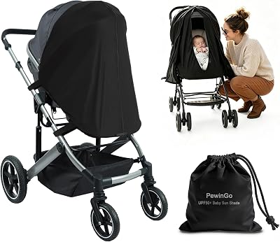 PewinGo Universal Stroller Sun Shade UPF50+ Zipper Breathable Double Layer