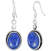 Natural Gemstones Dangle Earrings for Women – 925 Silver Plated Oval Shape Drop Earrings – Lightweight and Comfortable Handmade Fashion Jewelry – Gift for Birthdays, Daily Wear or Special Occasions