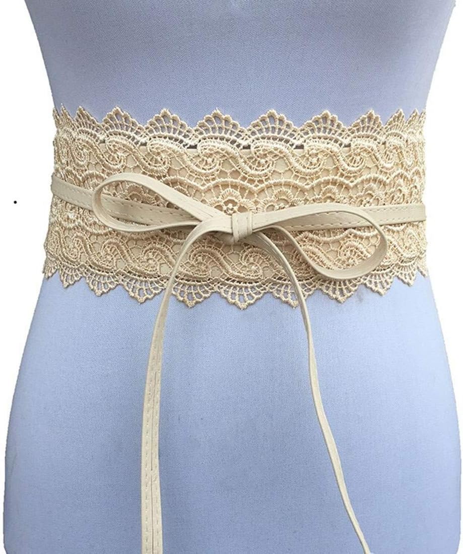 Women's Lace Belt Bow Tie Wrap Around Obi Waist Band Cincher Boho Soft PU Faux Leather For Dresses