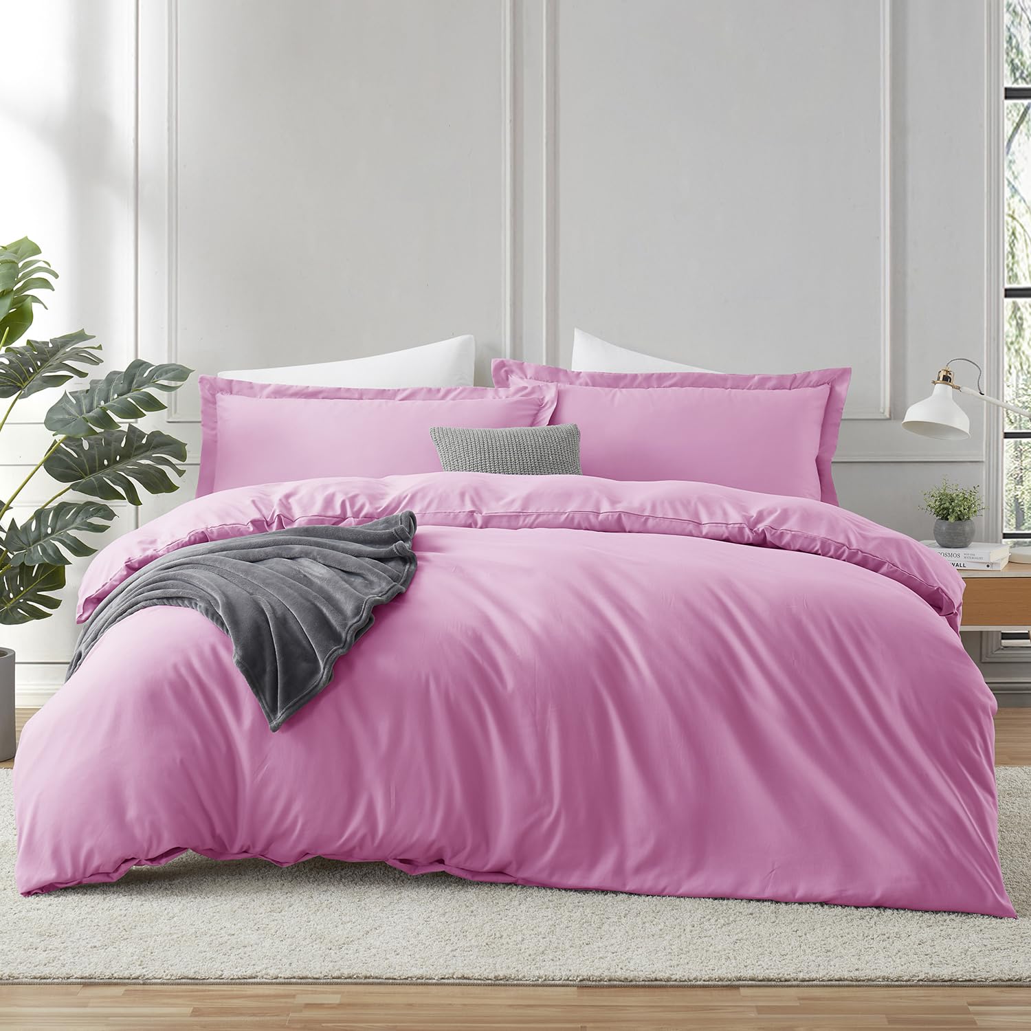 Photo 1 of Hearth & Harbor Light Pink Duvet Cover Full Size - 3 Piece Bedding Set, Soft Double Brushed Comforter Cover Set with Button Closure, 1 Full Duvet Cover 80x90 inches and 2 Pillow Shams