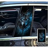 2pcs/1set Car B Pillar Sticker Decal Upgraded Vinyl Car Decals Body Side Stickers,Wolf Lions Rose Tigers Graphics Scratch Cover Large Sticker for Car Auto Van SUVs Trucks 19.6'' (Blue Wolf)