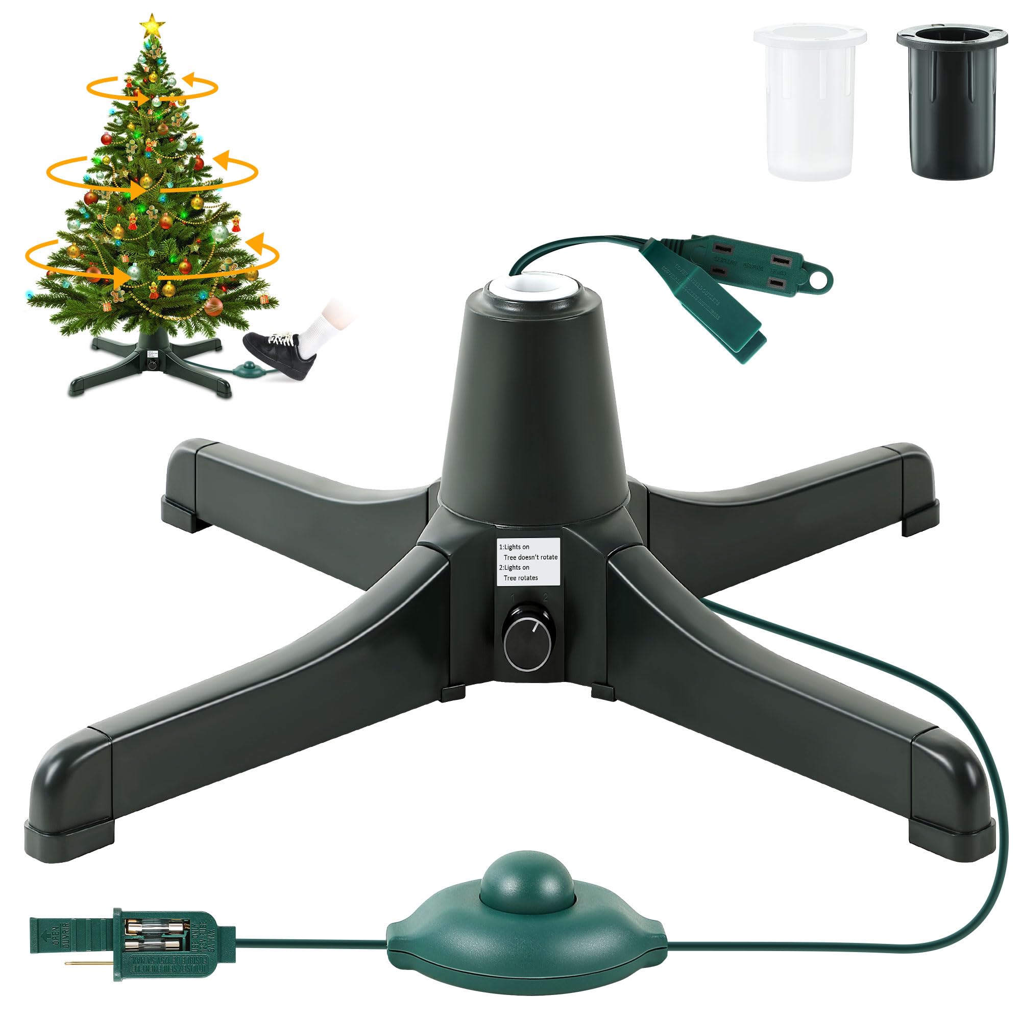 Photo 1 of Rotating Christmas Tree Stand with Foot Switch, Hold Up to 7.5FT Artificial Christmas Tree Stand with 3 Built in Electrical Outlets, Rotating Christmas Tree Stand Spinner for Christmas Decorations