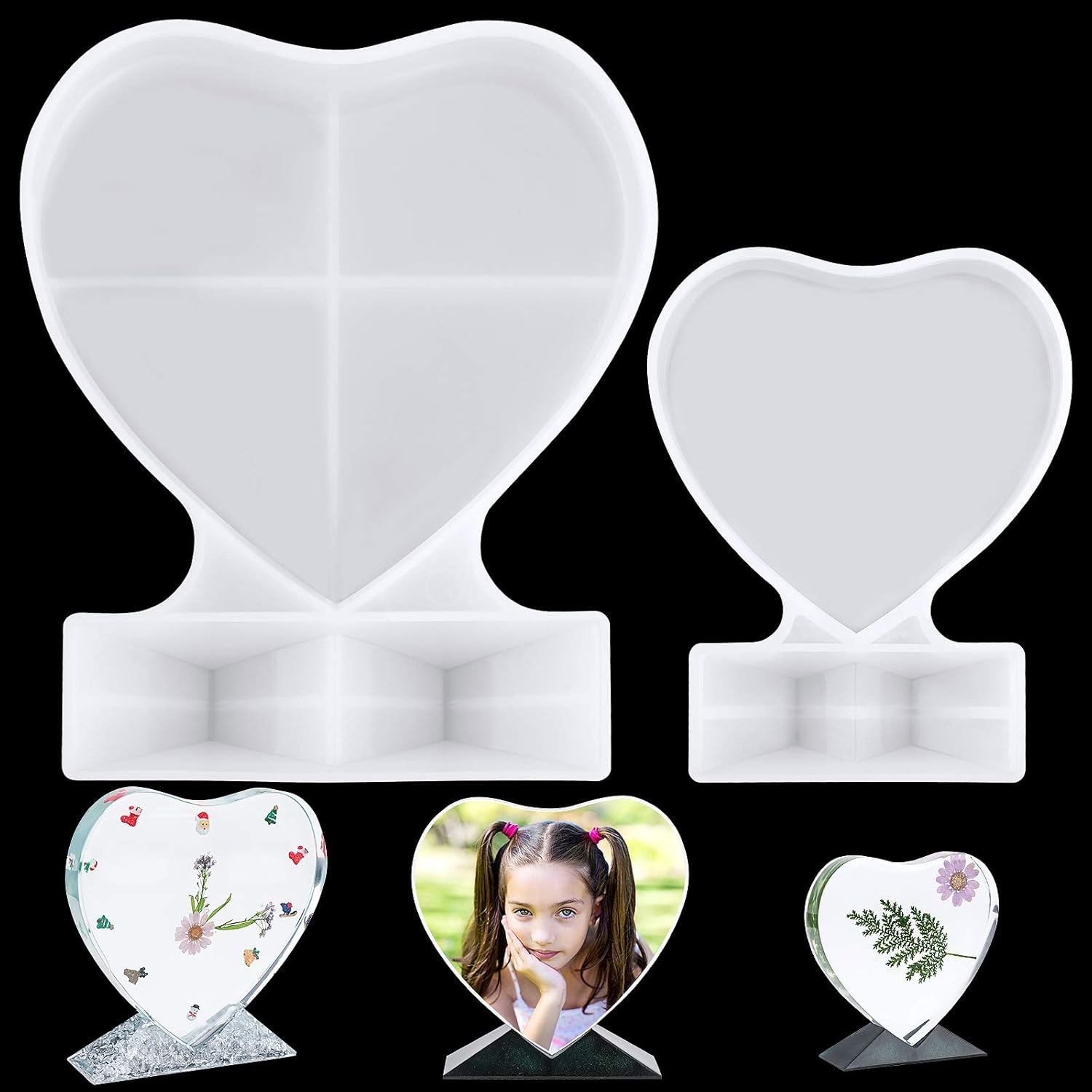 Photo Frame Molds,2 Pcs Picture Frame Molds for Epoxy Resin,Heart Shape