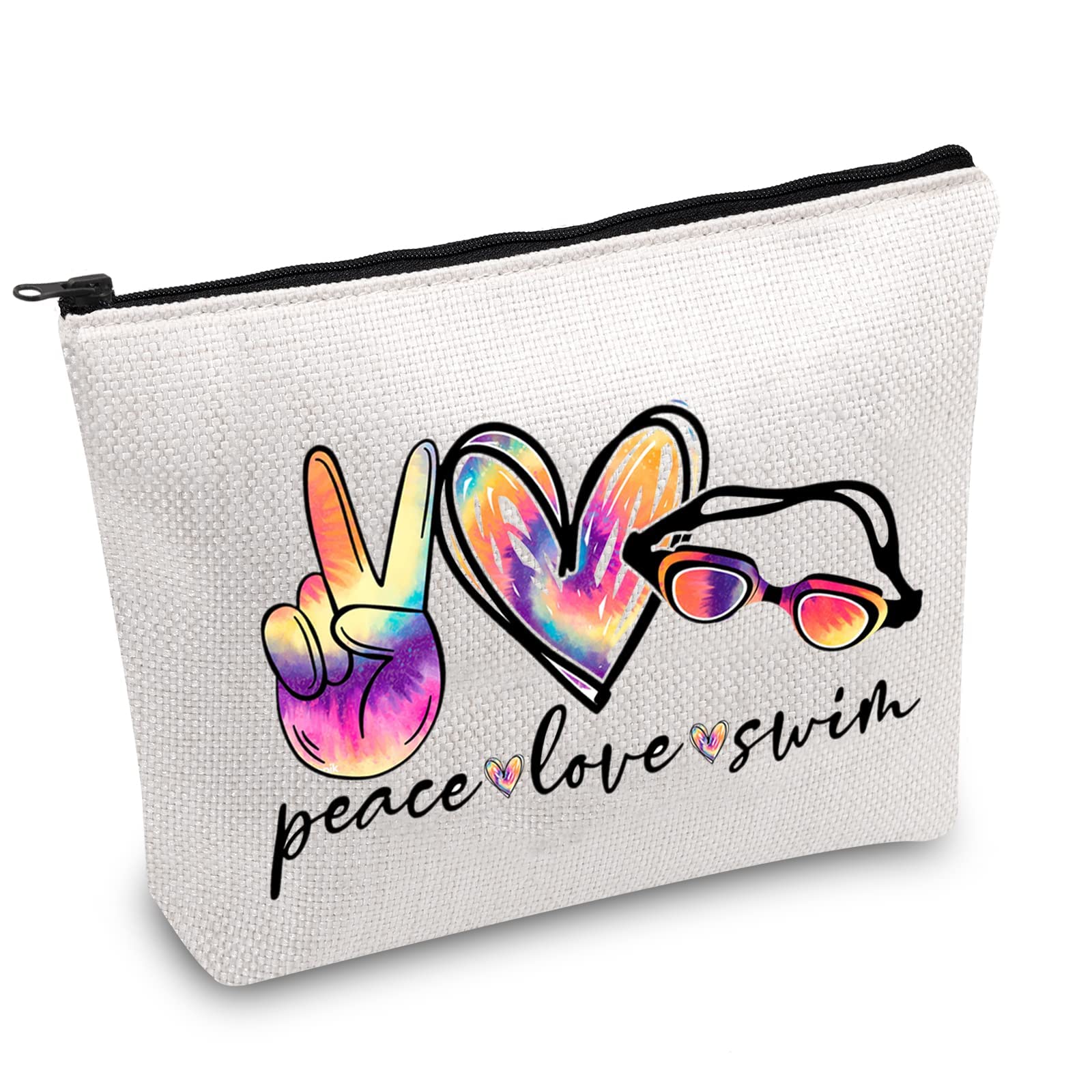 Funny Swimming Gift Peace Love Swim Makeup Bag with Zipper Swimmer Cosmetic Bag Gift for Swim Lover Coach (Peace Love Swim)